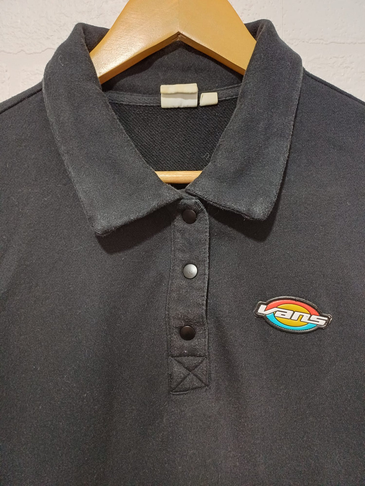Men's Sweatshirt Vans Black Collared Rainbow Logo Kangaroo Pocket Size S Approx. 22" PTP - Good Condition