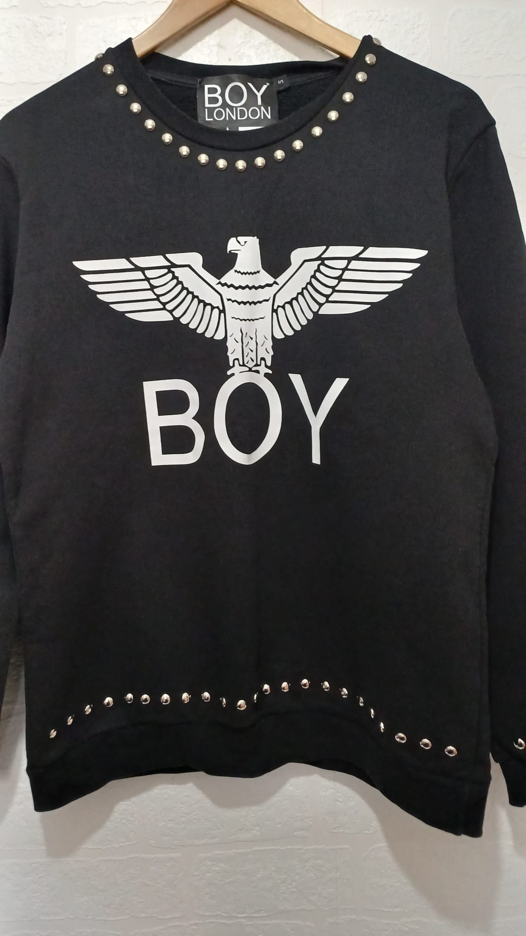 Men's Sweatshirt BOY London Black Eagle Studded Crew Neck Small Approx. 20" PTP - Very Good Condition
