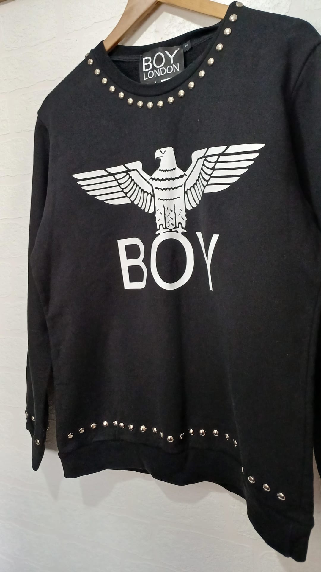 Men's Sweatshirt BOY London Black Eagle Studded Crew Neck Small Approx. 20" PTP - Very Good Condition