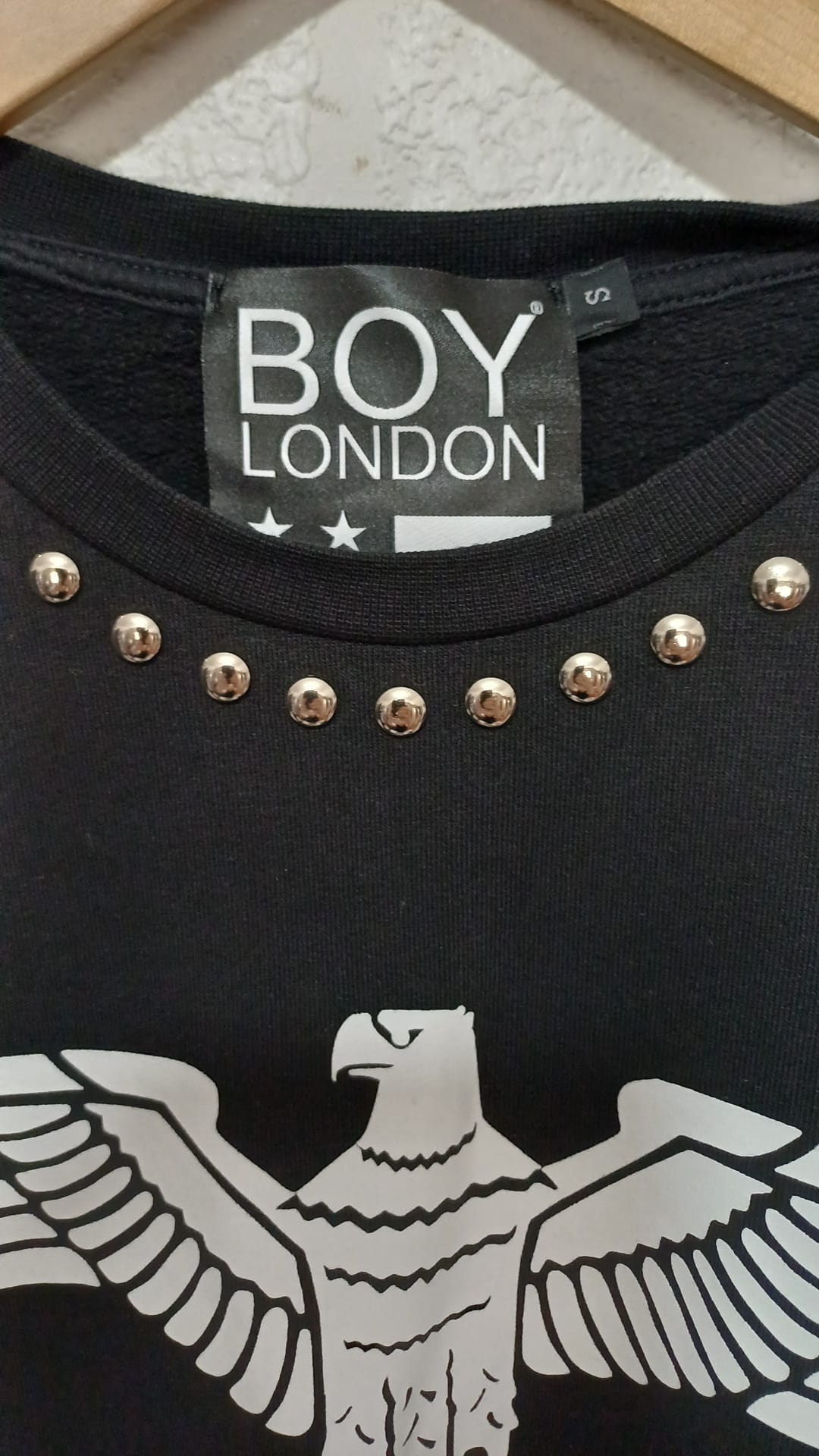 Men's Sweatshirt BOY London Black Eagle Studded Crew Neck Small Approx. 20" PTP - Very Good Condition