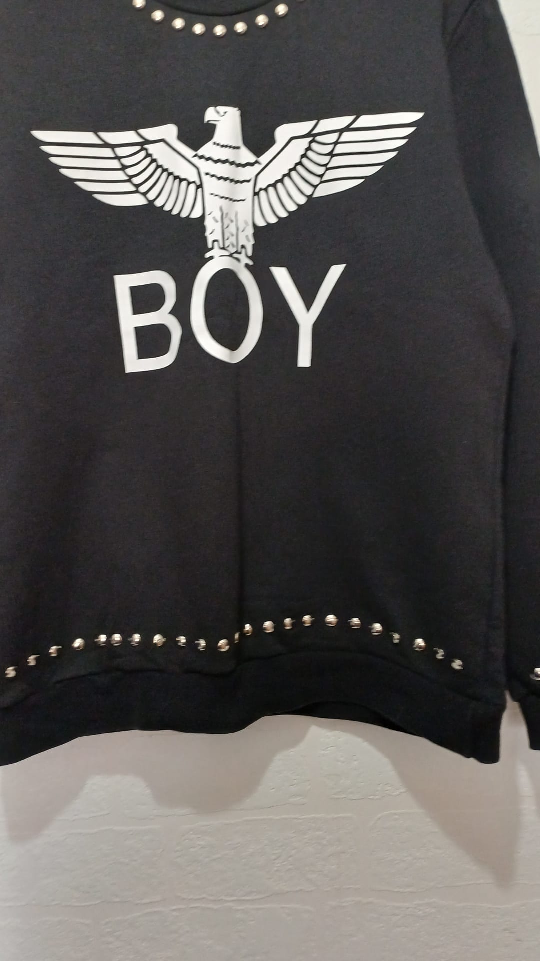 Men's Sweatshirt BOY London Black Eagle Studded Crew Neck Small Approx. 20" PTP - Very Good Condition