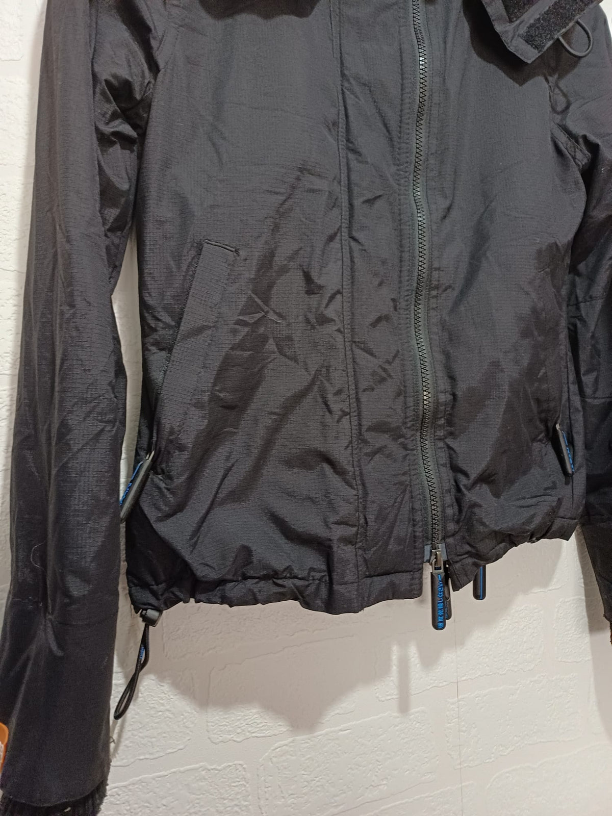 Women's Jacket Superdry Japan Black Hooded Windcheater XS Approx. 17" PTP - Very Good Condition