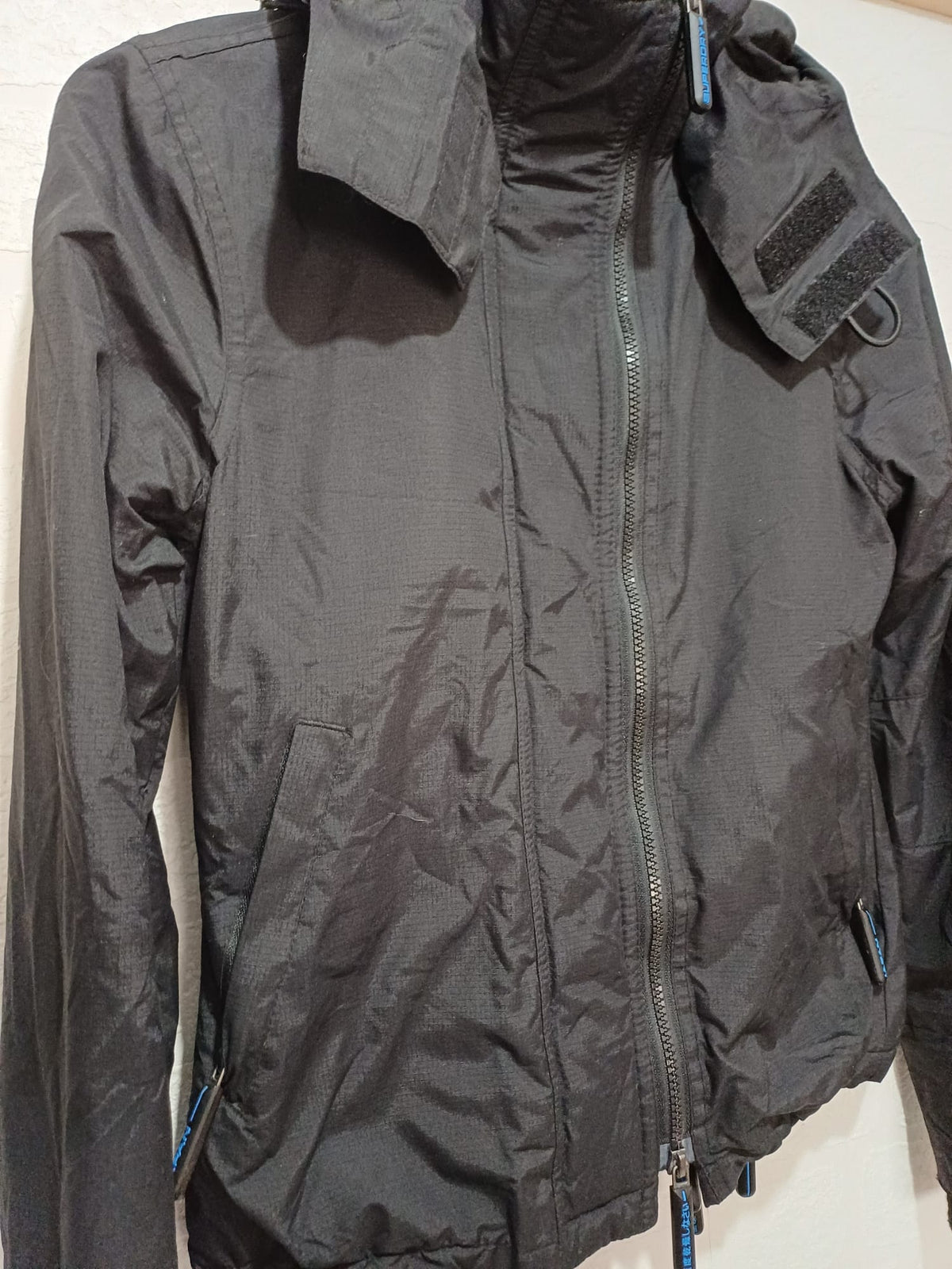 Women's Jacket Superdry Japan Black Hooded Windcheater XS Approx. 17" PTP - Very Good Condition