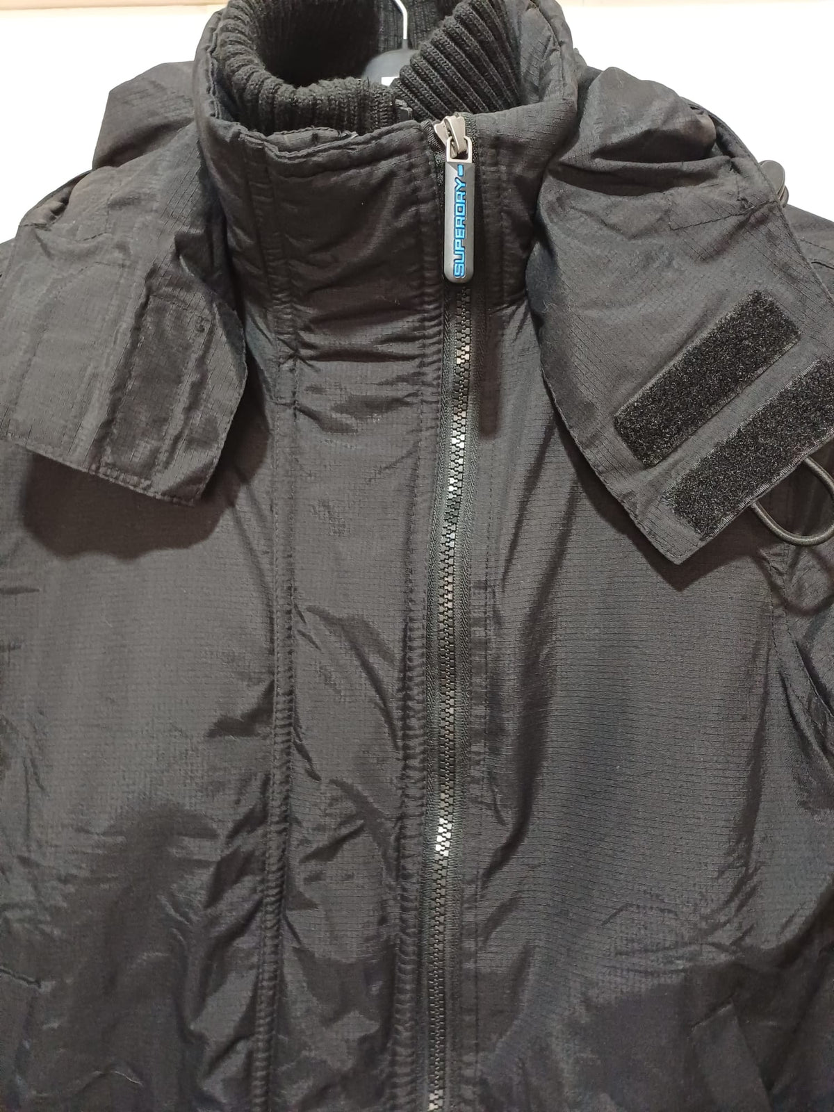 Women's Jacket Superdry Japan Black Hooded Windcheater XS Approx. 17" PTP - Very Good Condition