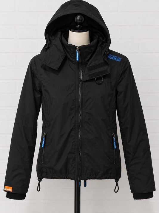 Women's Jacket Superdry Japan Black Hooded Windcheater XS Approx. 17" PTP - Very Good Condition