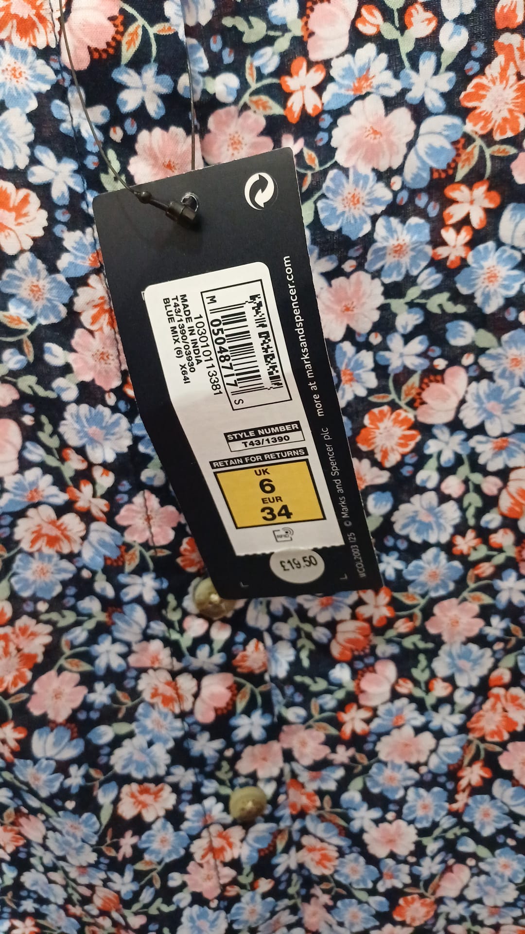 Women's Shirt M&S Collection Navy Blue Pink Floral Cotton Long Sleeve Size 6 BNWT