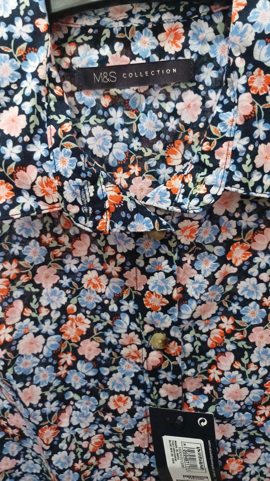 Women's Shirt M&S Collection Navy Blue Pink Floral Cotton Long Sleeve Size 6 BNWT
