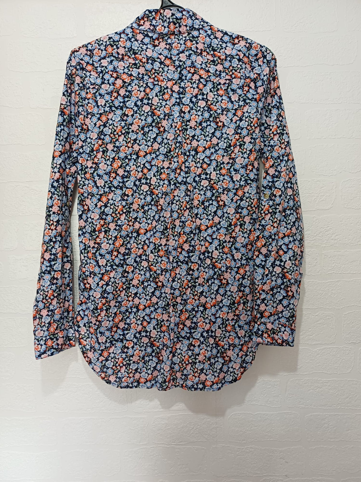 Women's Shirt M&S Collection Navy Blue Pink Floral Cotton Long Sleeve Size 6 BNWT