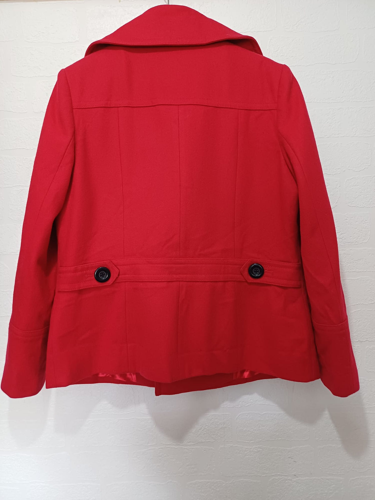Women's Coat M&S Red Wool Blend Double Breasted Pea Coat UK 16 Approx. 21" PTP - Very Good Condition