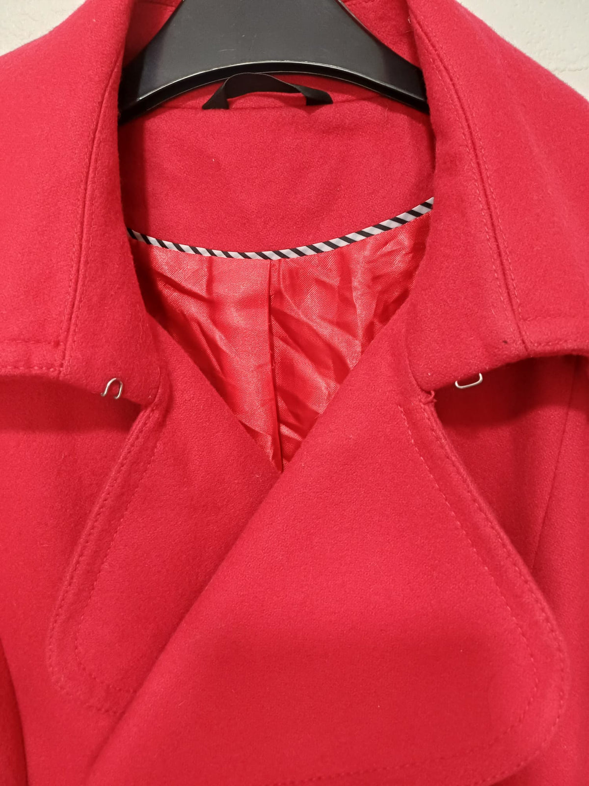 Women's Coat M&S Red Wool Blend Double Breasted Pea Coat UK 16 Approx. 21" PTP - Very Good Condition