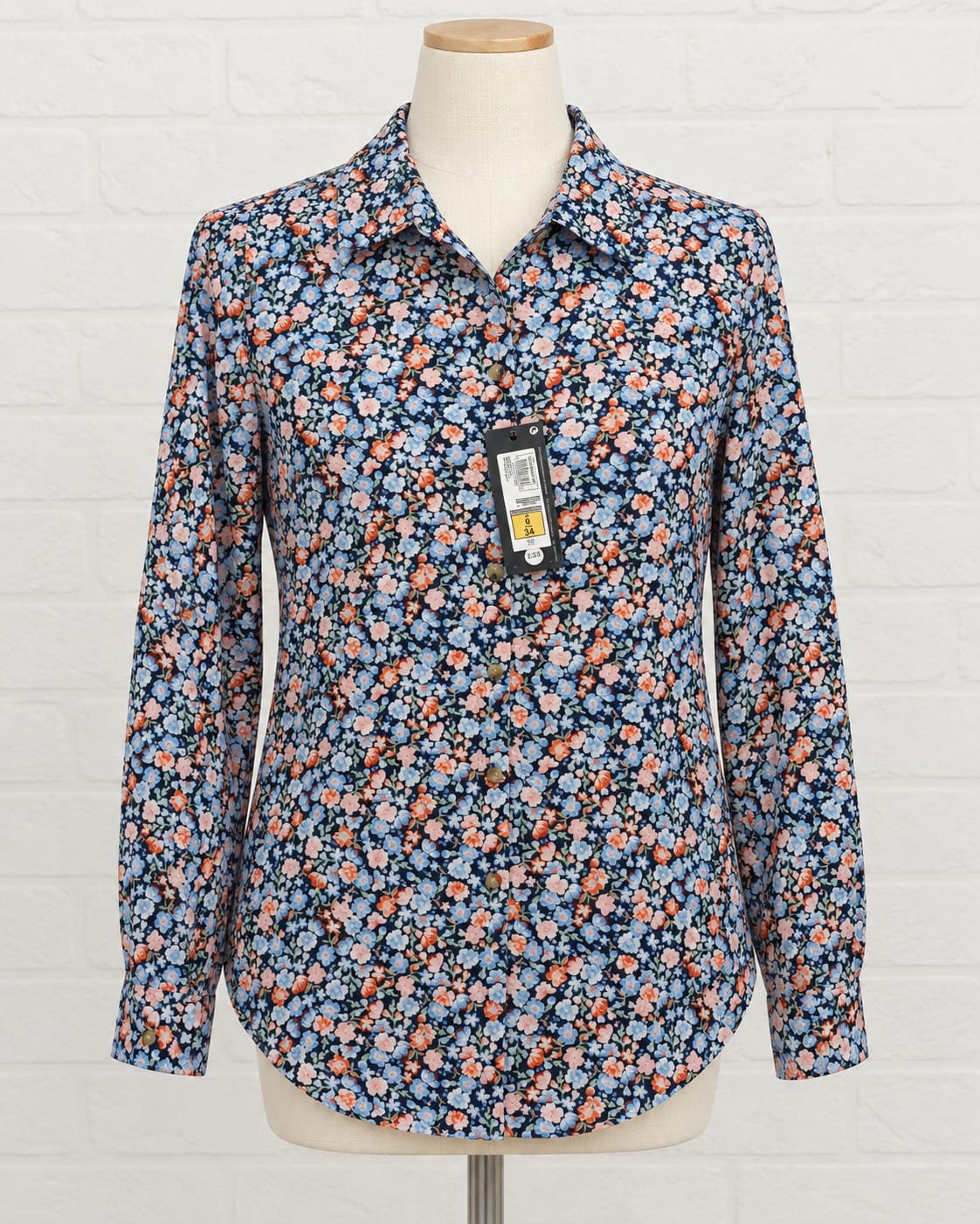 Women's Shirt M&S Collection Navy Blue Pink Floral Cotton Long Sleeve Size 6 BNWT