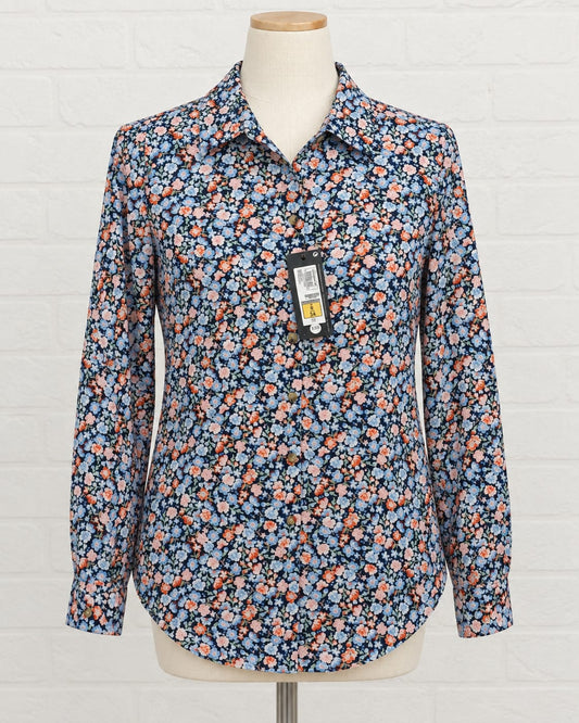 Women's Shirt M&S Collection Navy Blue Pink Floral Cotton Long Sleeve Size 6 BNWT