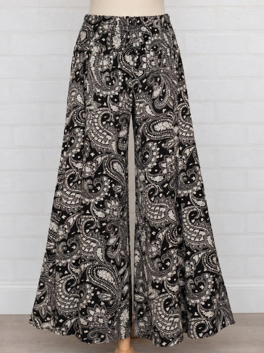 Women's Trousers QED London Black & White Paisley Wide Leg Palazzo Size M - Very Good Condition