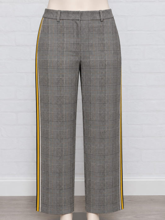Women's Trousers Topshop Grey Check Yellow Side Stripe UK 8 W28 L30 - Very Good Condition