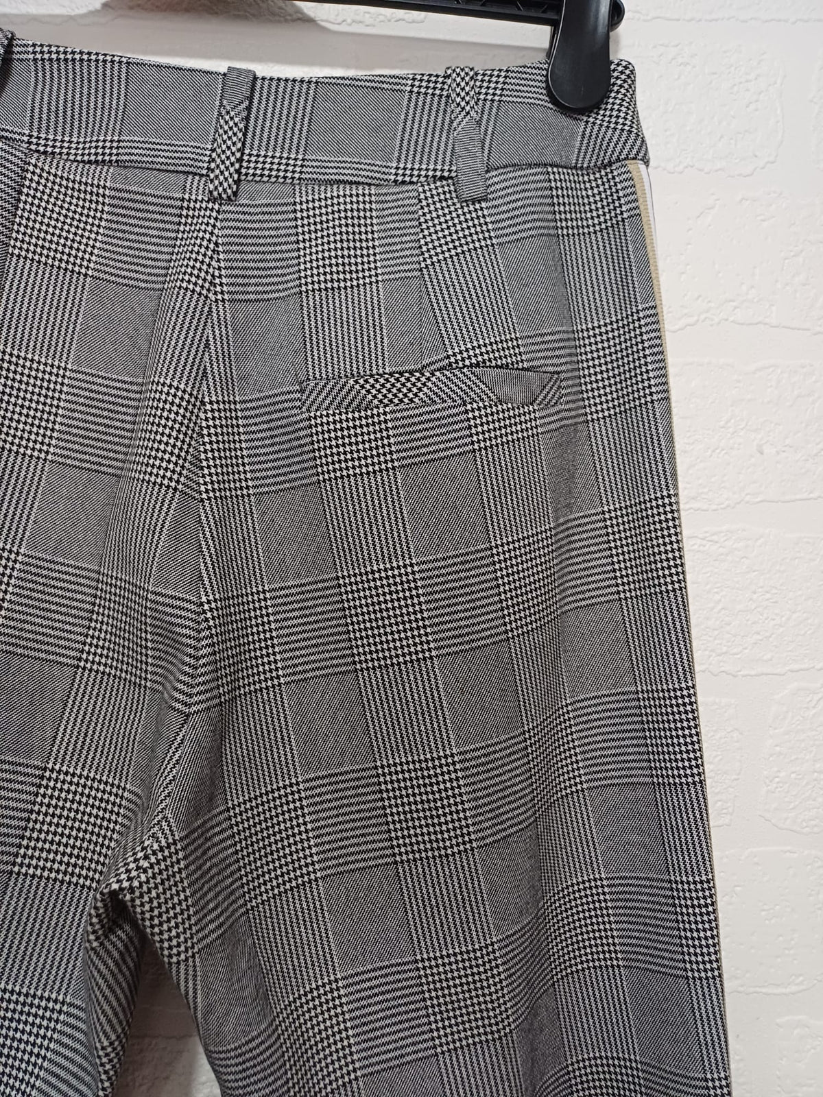 Women's Trousers Topshop Grey Check Yellow Side Stripe UK 8 W28 L30 - Very Good Condition