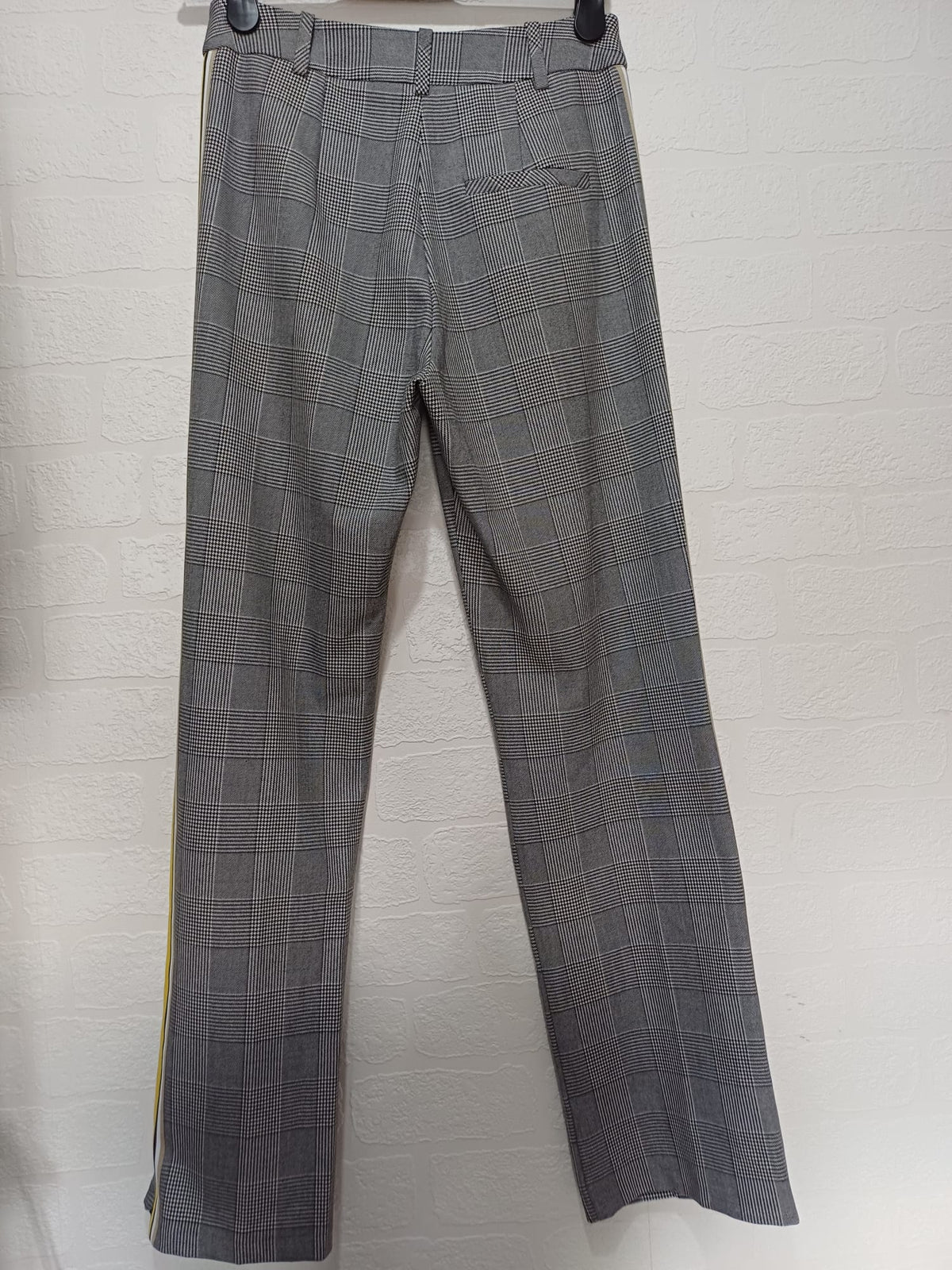 Women's Trousers Topshop Grey Check Yellow Side Stripe UK 8 W28 L30 - Very Good Condition