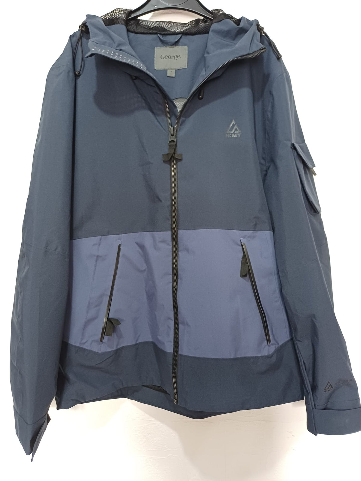Men's Jacket George at Asda N:LMT Navy Blue Hooded Waterproof Outdoor Size L Approx. 23" PTP - Very Good Condition