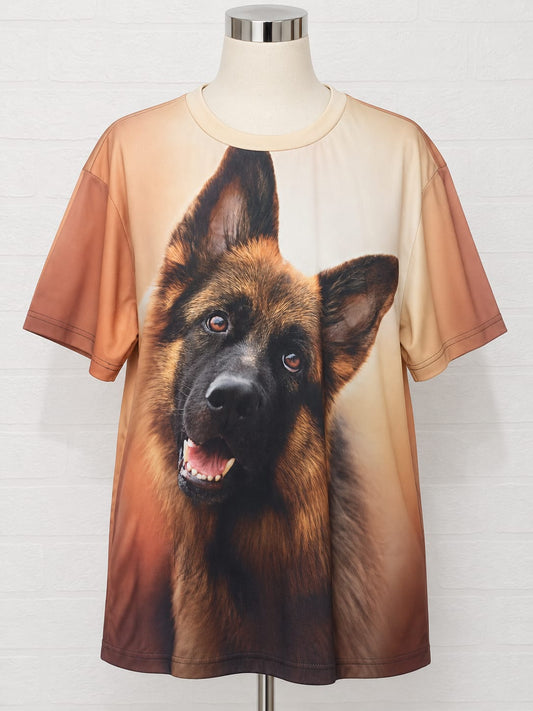 Men's T-Shirt Unbranded German Shepherd Dog Print Crew Neck Size XL Approx. 23.5" PTP - Good Condition
