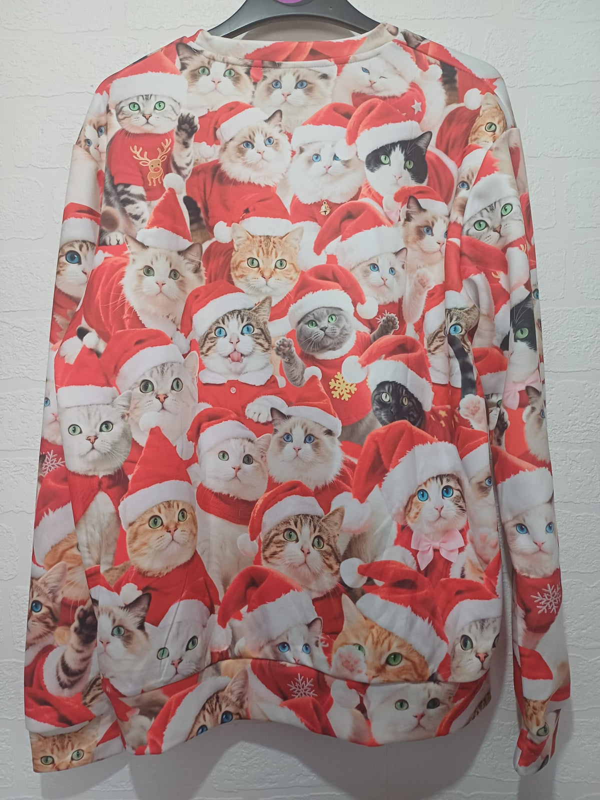 Women's Sweatshirt Unbranded Christmas Cat Print Crew Neck Size S Approx. 21" PTP - Good Condition