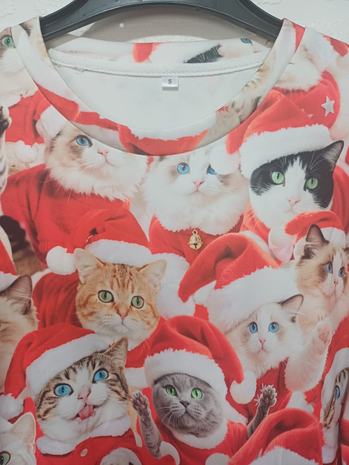 Women's Sweatshirt Unbranded Christmas Cat Print Crew Neck Size S Approx. 21" PTP - Good Condition