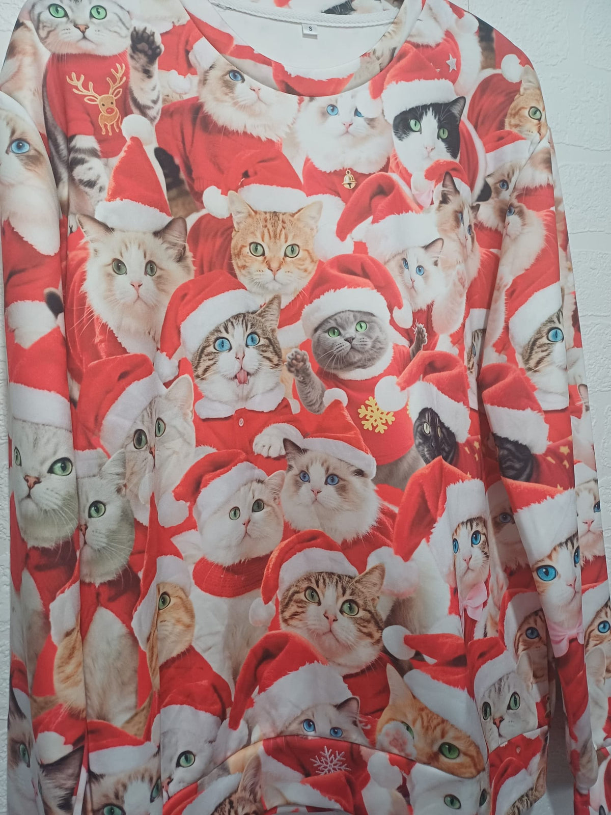 Women's Sweatshirt Unbranded Christmas Cat Print Crew Neck Size S Approx. 21" PTP - Good Condition
