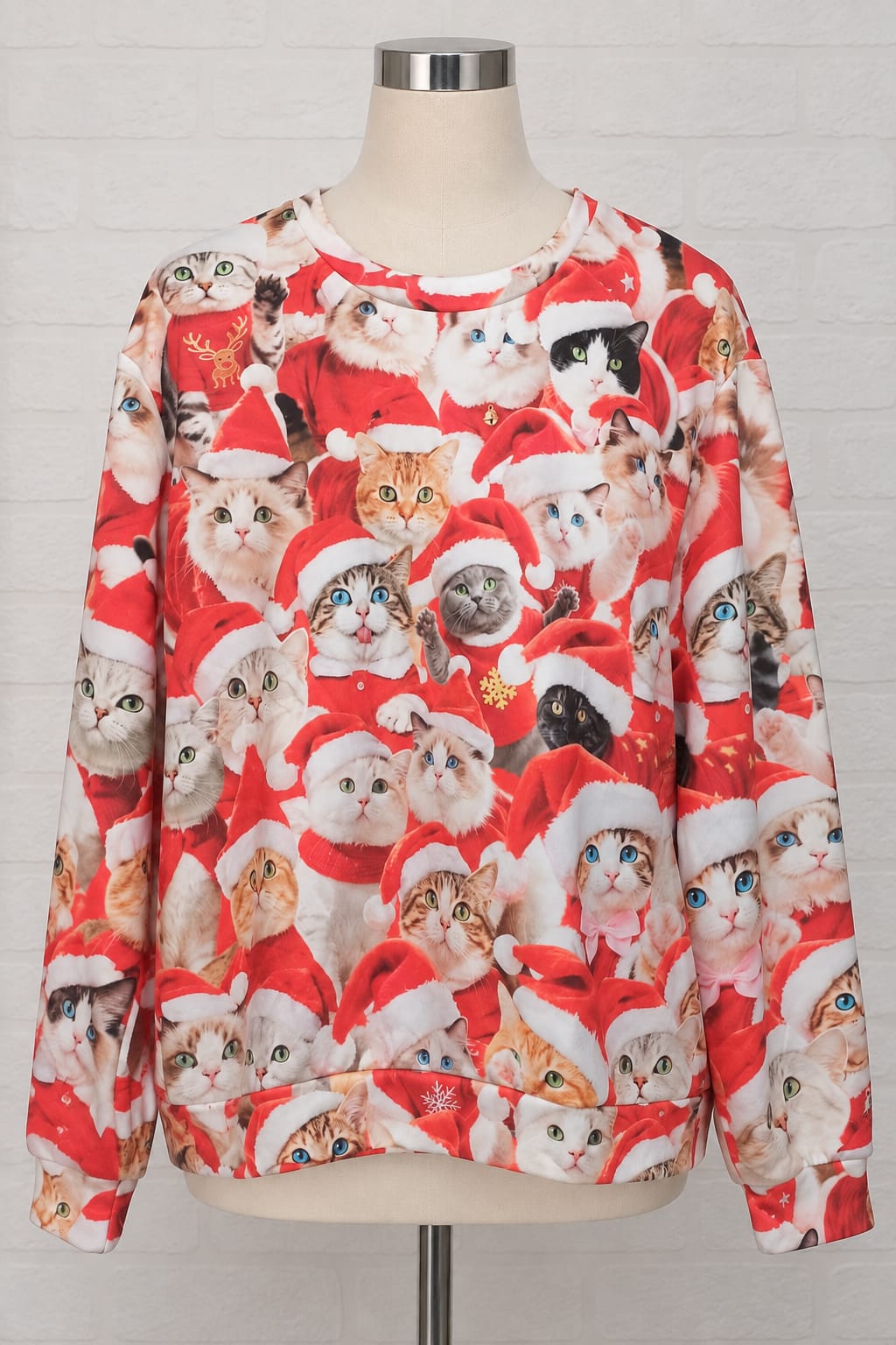 Women's Sweatshirt Unbranded Christmas Cat Print Crew Neck Size S Approx. 21" PTP - Good Condition