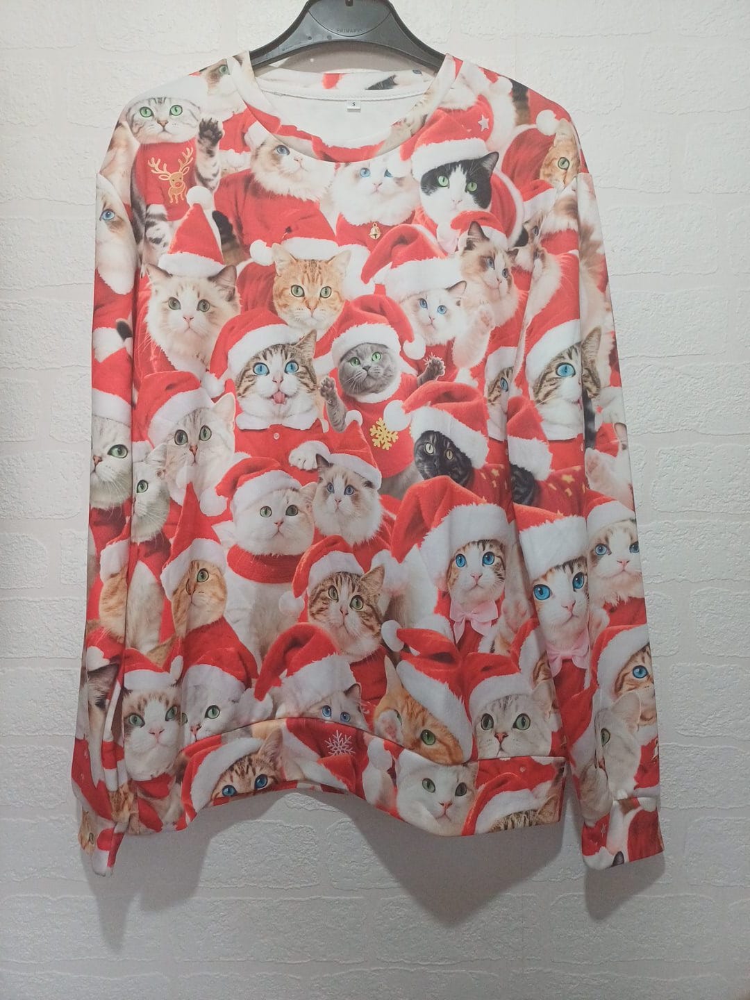 Women's Sweatshirt Unbranded Christmas Cat Print Crew Neck Size S Approx. 21" PTP - Good Condition