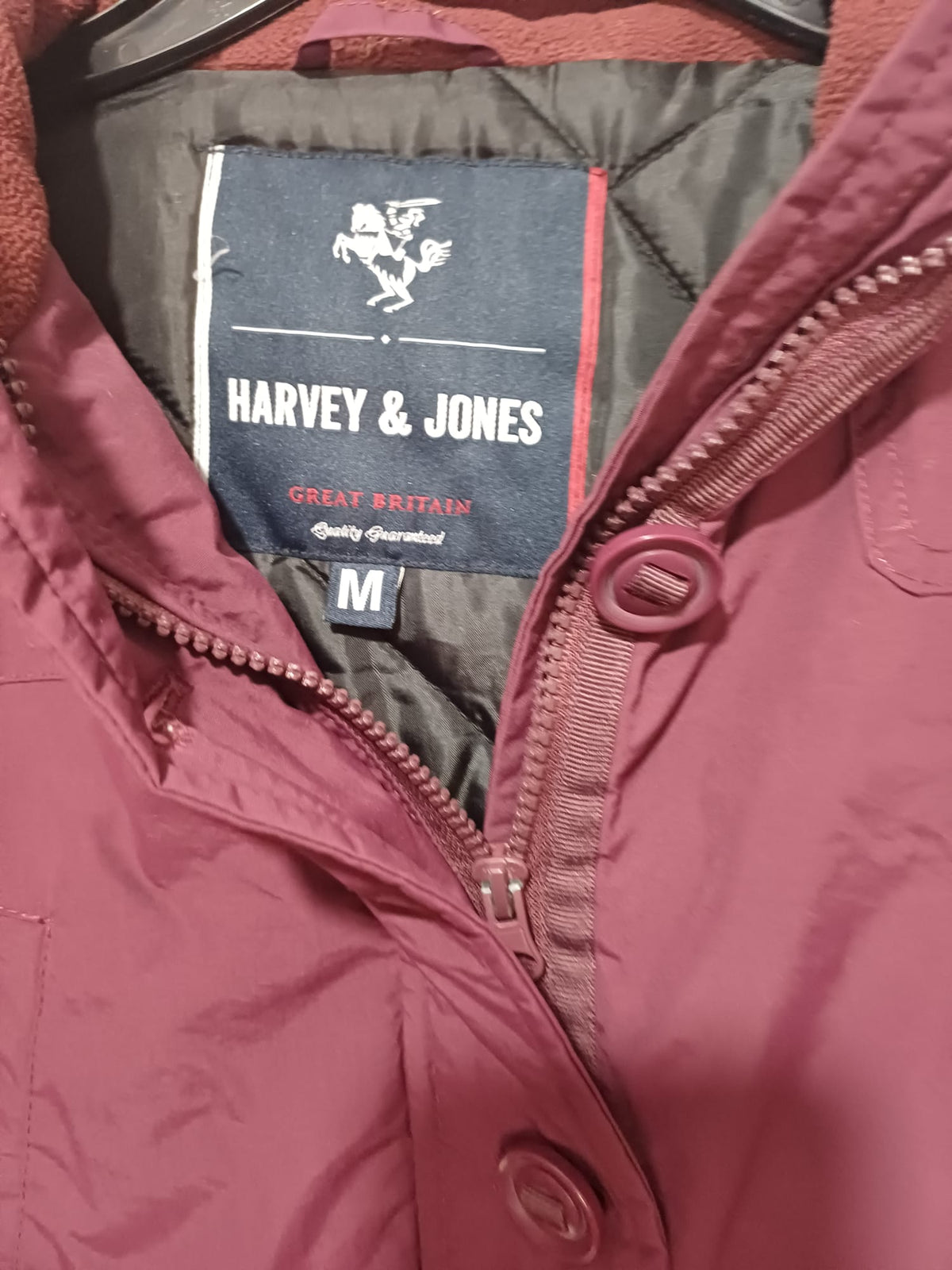 Women's Coat Harvey & Jones Burgundy Hooded Padded Parka Faux Fur Trim Size M Approx. 20" PTP - Good Condition