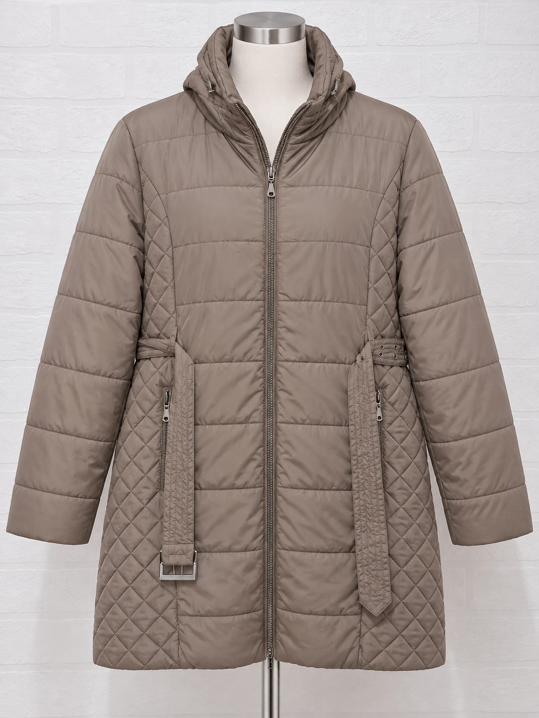 Women's Coat M&S Brown Quilted Puffer Long Belted XL Approx. 24" PTP - Very Good Condition