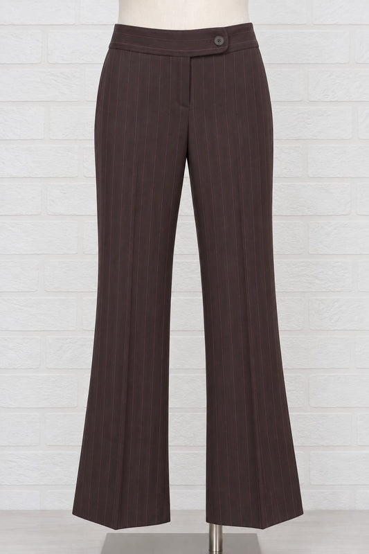 Women's Trousers New Look Brown Pinstripe Flared Size 10 W30 L31 - Very Good Condition