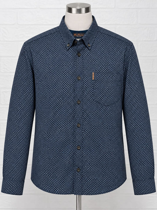 Men's Shirt Ben Sherman Navy Floral Print Long Sleeve Size Small Approx. 19" PTP - Very Good Condition