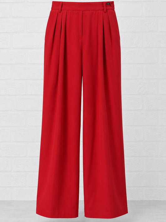 Women's Trousers Country Casuals Red Wide Leg Size N/L Approx. 26" Waist - Very Good Condition