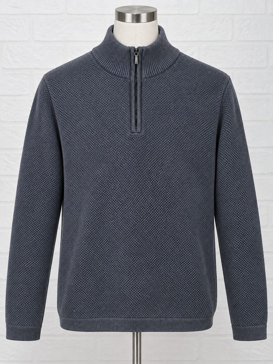 Men's Jumper TU Grey Textured Knit Quarter Zip Size XL Approx. 25" PTP - Good Condition