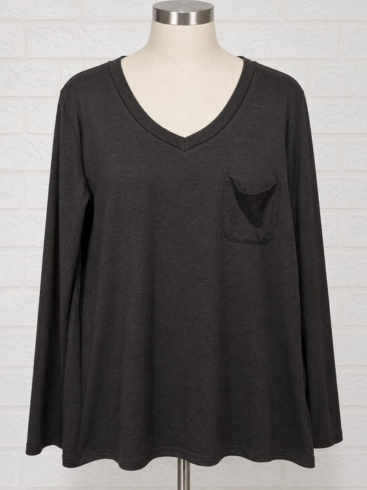 Women's Top Emery Rose Black V Neck Long Sleeve Size M Approx. 19" PTP - Brand New With Tags