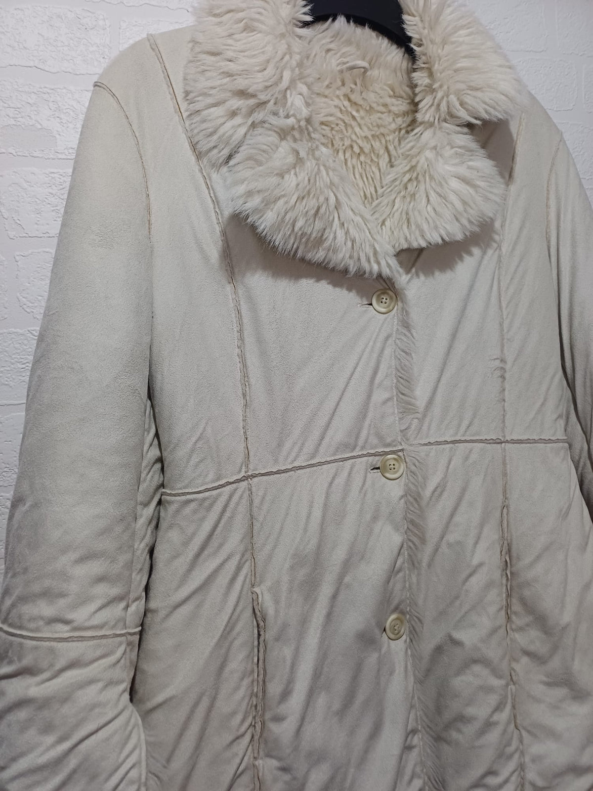 Women's Coat Next Cream/White Faux Fur Trim Winter Jacket Size 16 - Good Condition