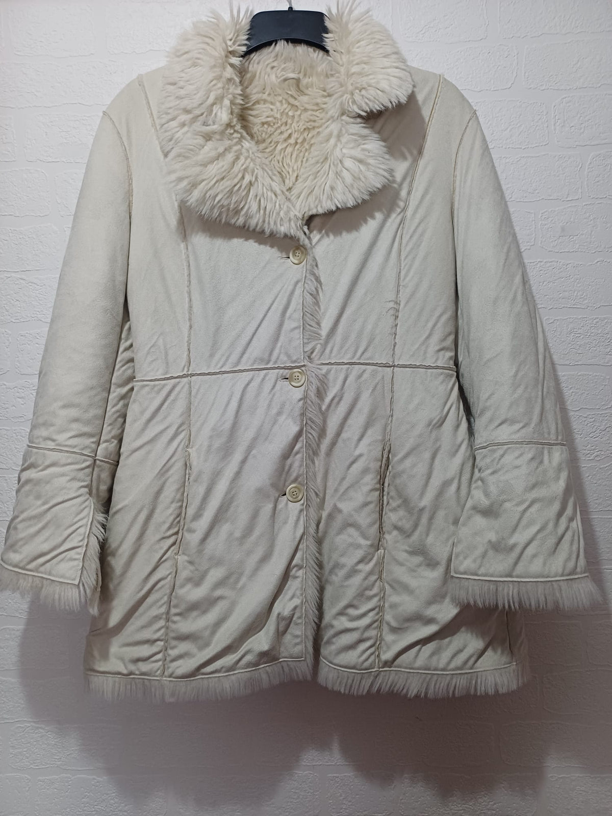 Women's Coat Next Cream/White Faux Fur Trim Winter Jacket Size 16 - Good Condition