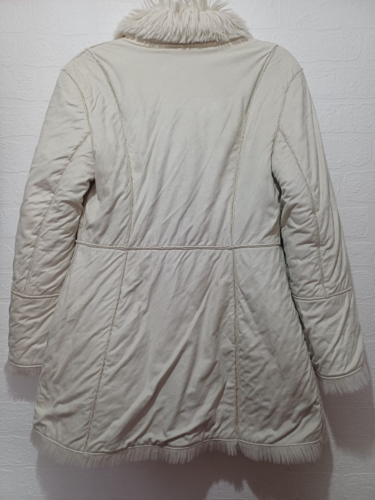 Women's Coat Next Cream/White Faux Fur Trim Winter Jacket Size 16 - Good Condition