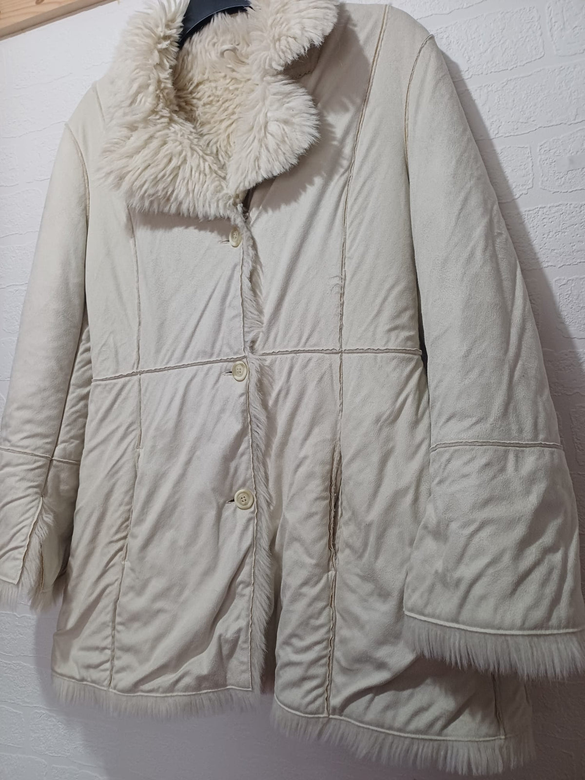 Women's Coat Next Cream/White Faux Fur Trim Winter Jacket Size 16 - Good Condition