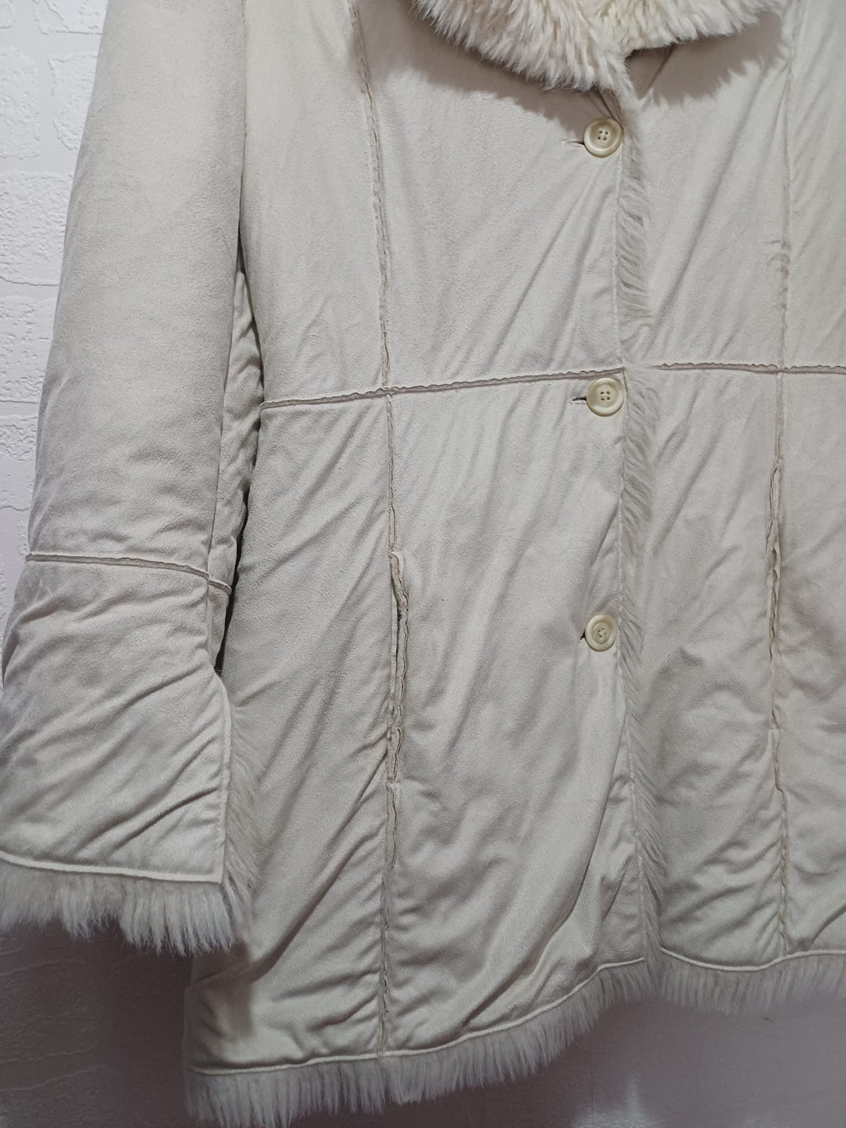 Women's Coat Next Cream/White Faux Fur Trim Winter Jacket Size 16 - Good Condition
