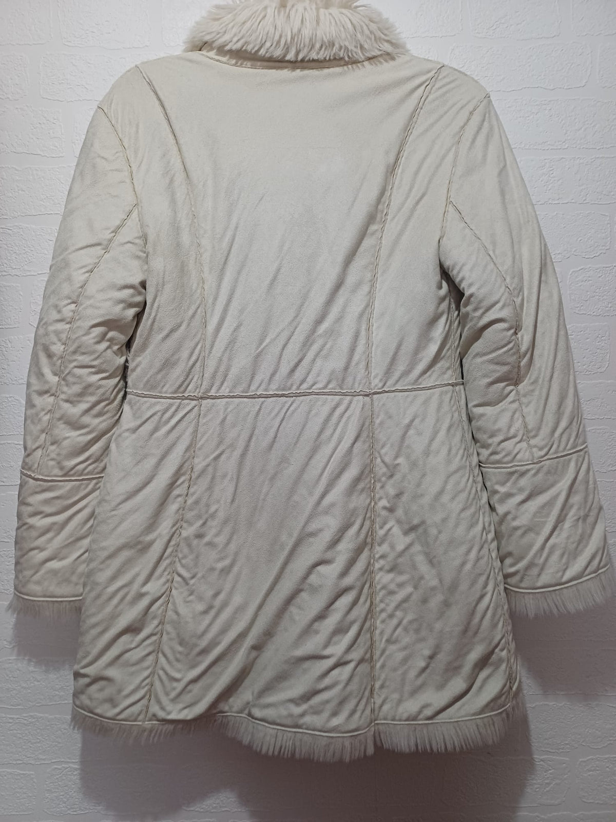 Women's Coat Next Cream/White Faux Fur Trim Winter Jacket Size 16 - Good Condition