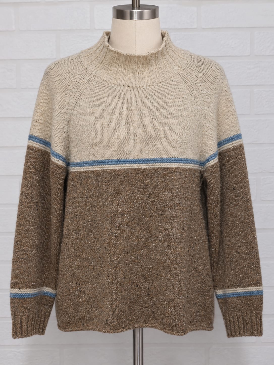Women's Jumper Celtic & Co Brown Cream Blue Colour Block Oversized Pure New Wool Size S - Very Good Condition
