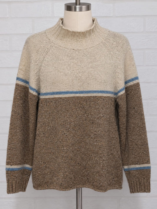 Women's Jumper Celtic & Co Brown Cream Blue Colour Block Oversized Pure New Wool Size S - Very Good Condition