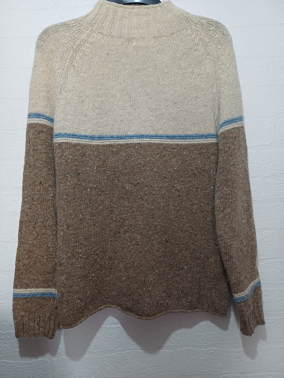 Women's Jumper Celtic & Co Brown Cream Blue Colour Block Oversized Pure New Wool Size S - Very Good Condition