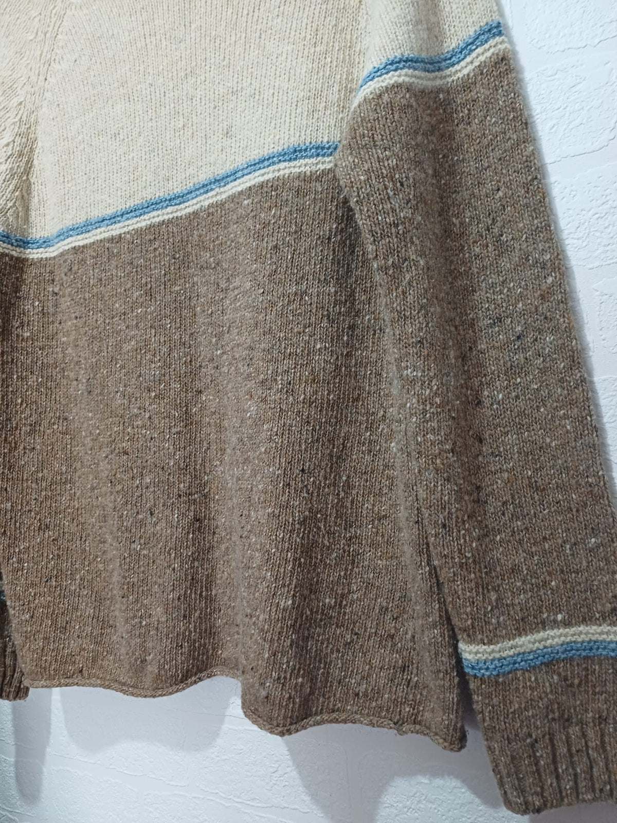 Women's Jumper Celtic & Co Brown Cream Blue Colour Block Oversized Pure New Wool Size S - Very Good Condition