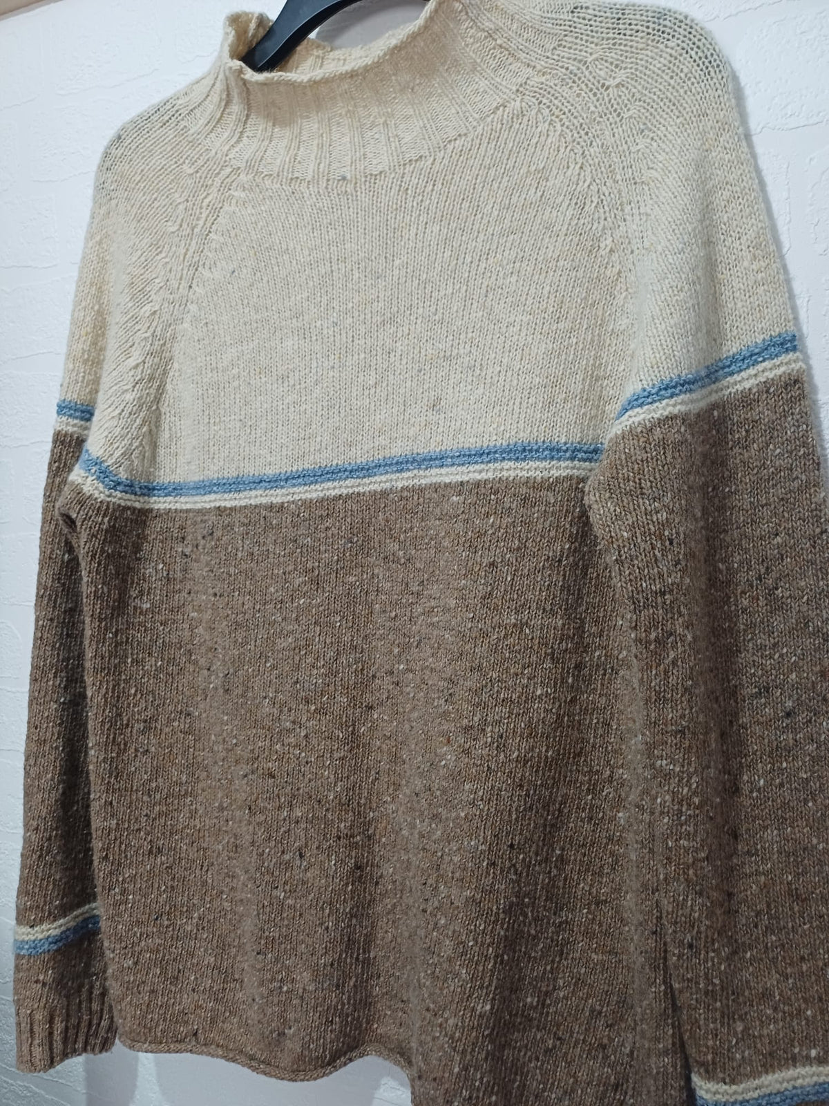 Women's Jumper Celtic & Co Brown Cream Blue Colour Block Oversized Pure New Wool Size S - Very Good Condition