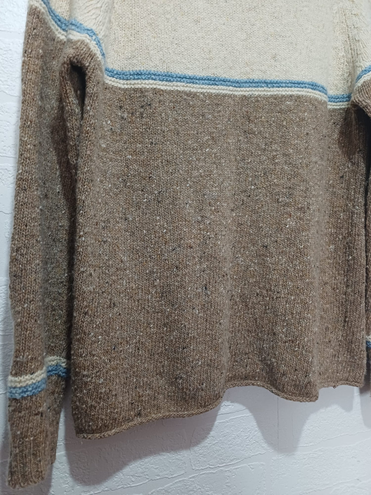 Women's Jumper Celtic & Co Brown Cream Blue Colour Block Oversized Pure New Wool Size S - Very Good Condition