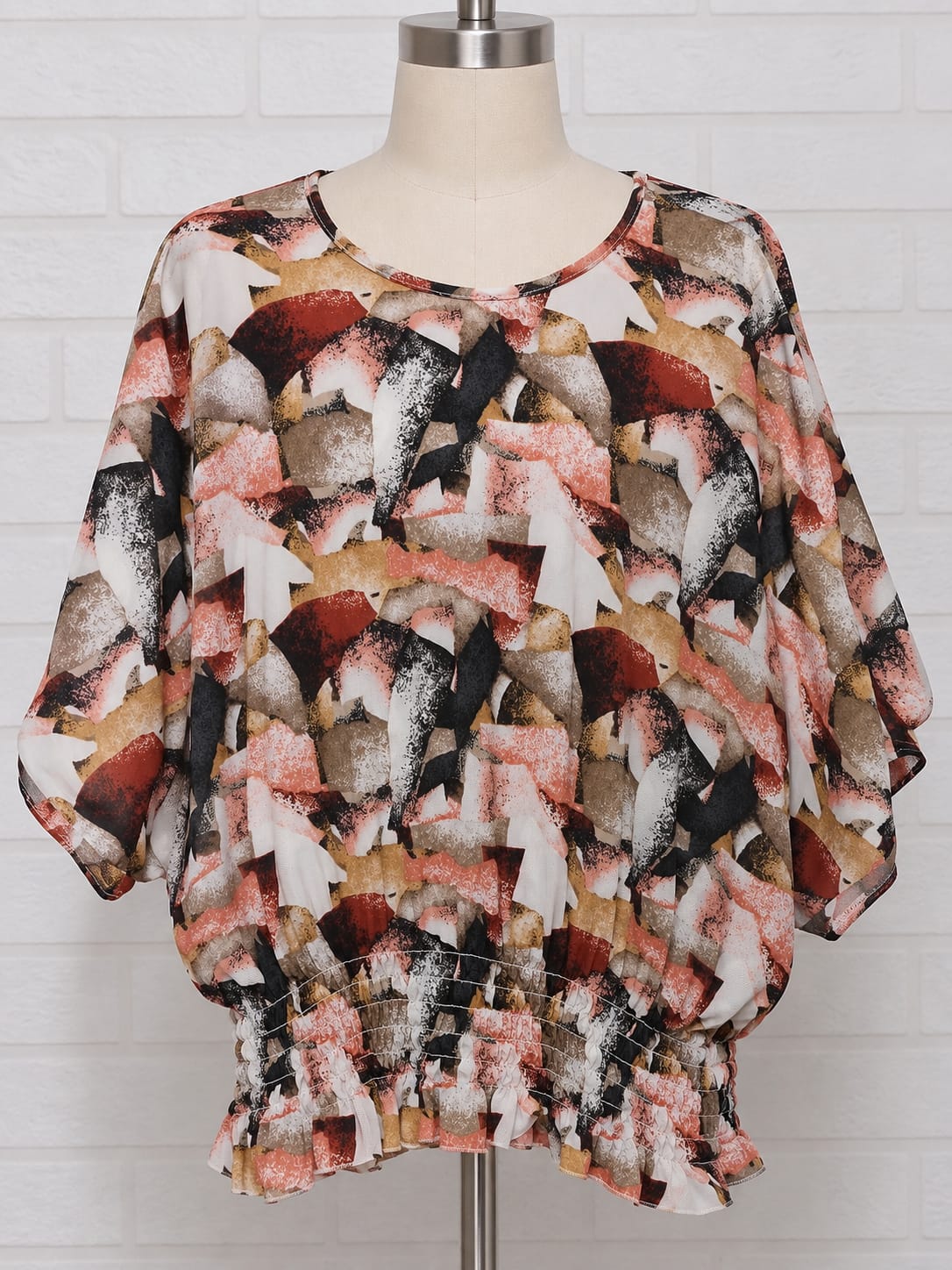 Women's Top Gerard Pink Brown Black Cream Abstract Print Batwing Size 22/L - Very Good Condition