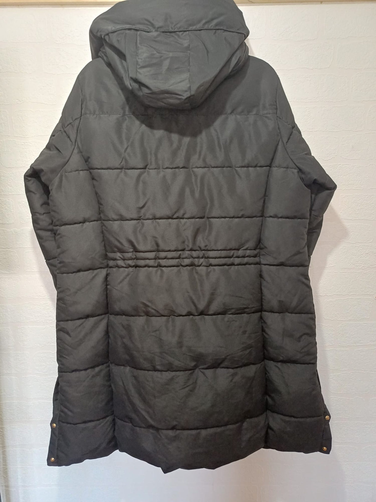 Women's Plus Size Puffer Coat Next Black Longline Hooded Shower Resistant Size 20 Good Pre-Owned Condition