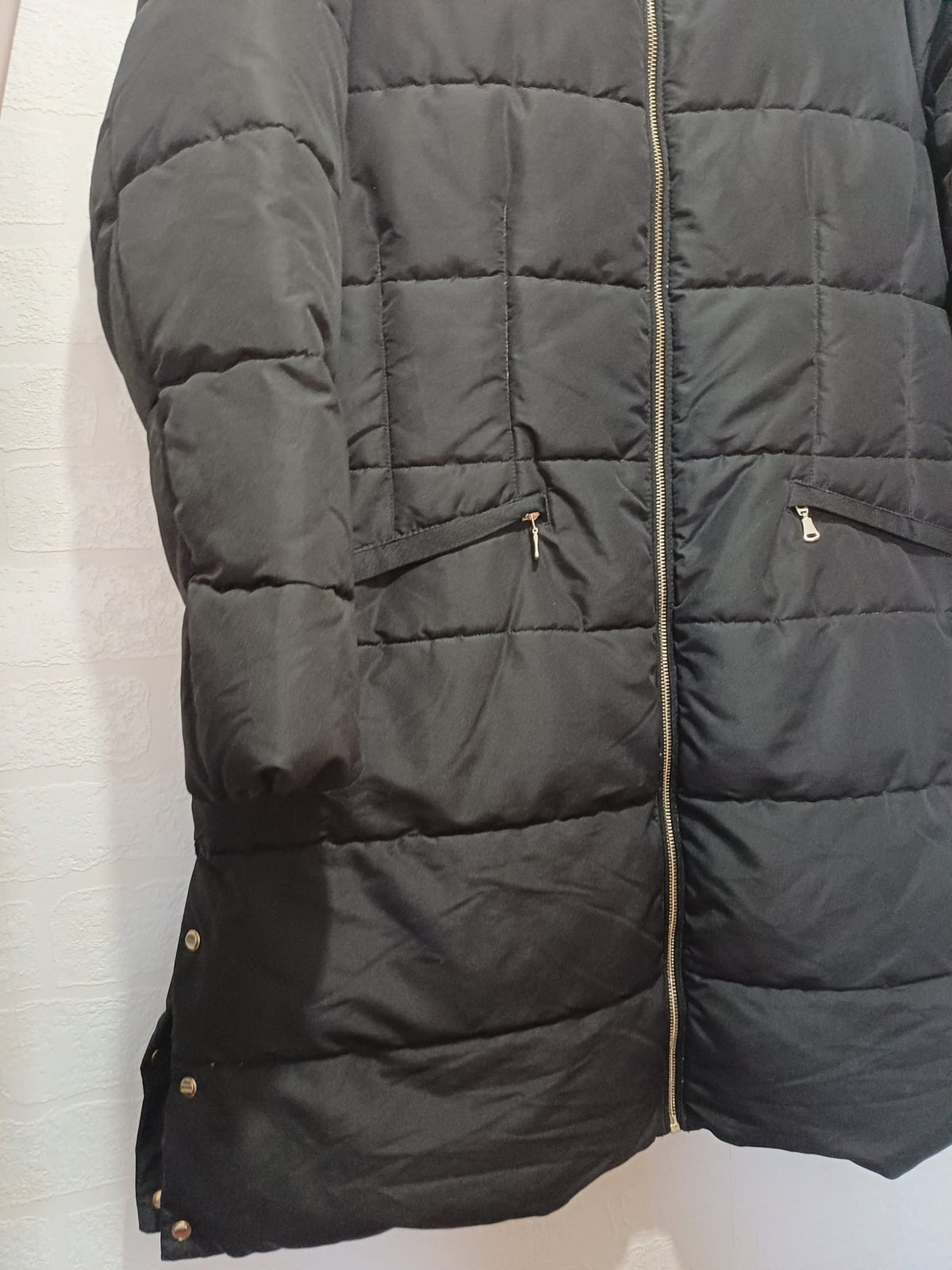 Women's Plus Size Puffer Coat Next Black Longline Hooded Shower Resistant Size 20 Good Pre-Owned Condition
