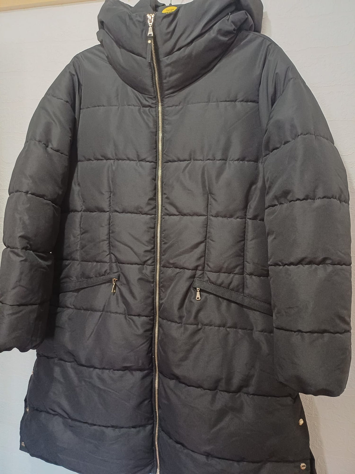 Women's Plus Size Puffer Coat Next Black Longline Hooded Shower Resistant Size 20 Good Pre-Owned Condition